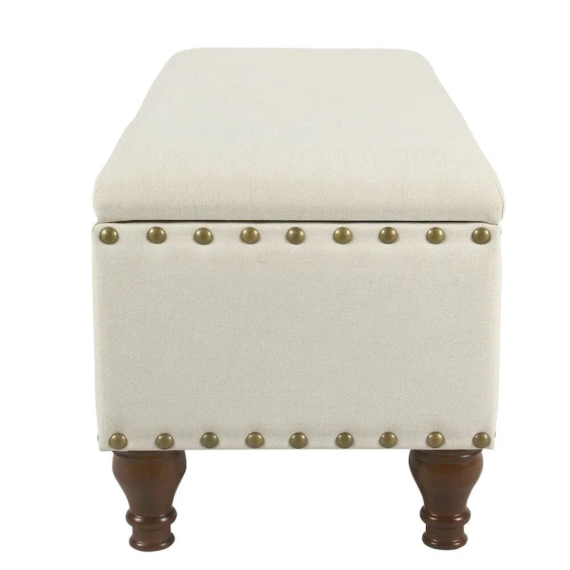 Tufted Linen Storage Bench with Walnut Legs, 42"