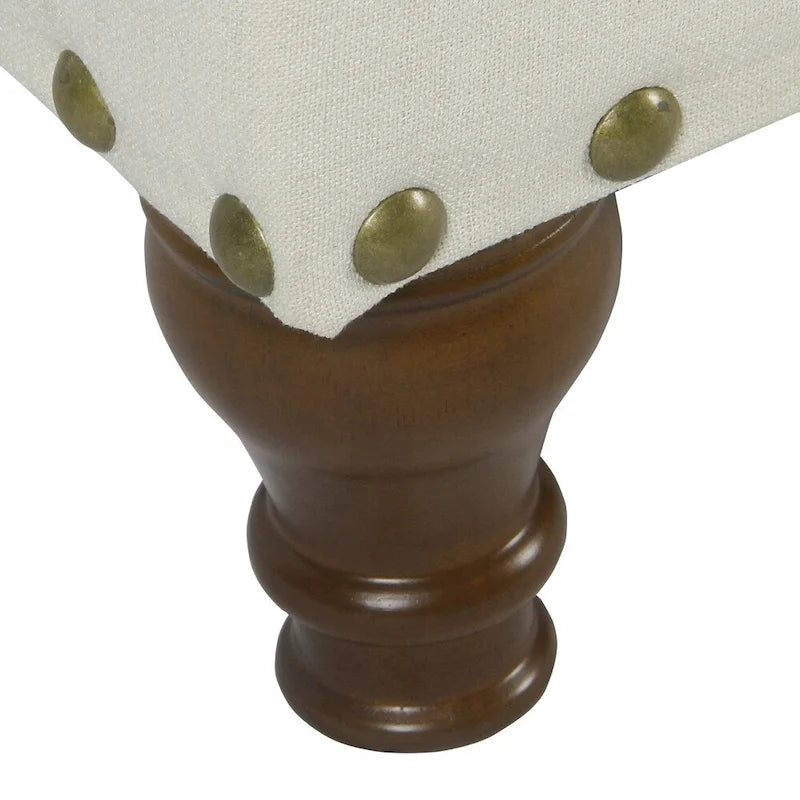 Tufted Linen Storage Bench with Walnut Legs, 42"