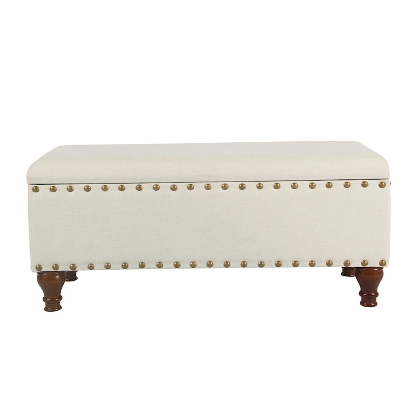 Tufted Linen Storage Bench with Walnut Legs, 42"