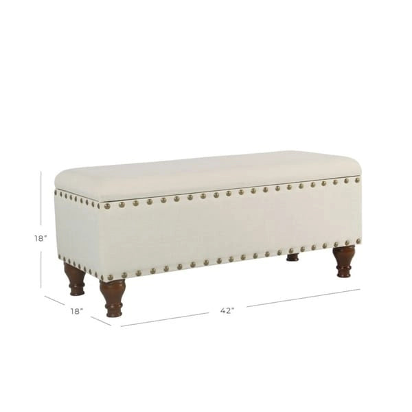Tufted Linen Storage Bench with Walnut Legs, 42"