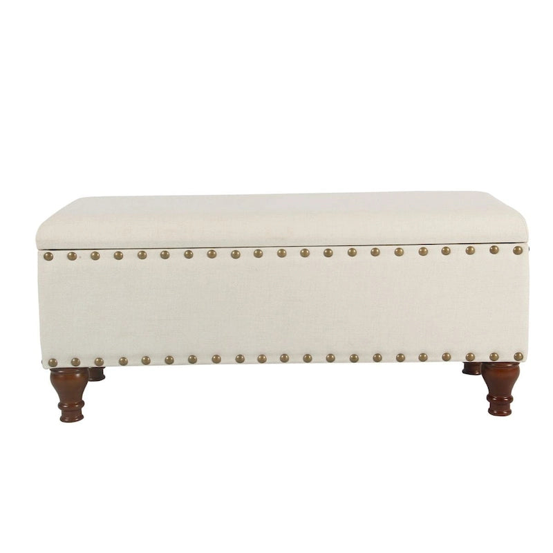 Tufted Linen Storage Bench with Walnut Legs, 42"