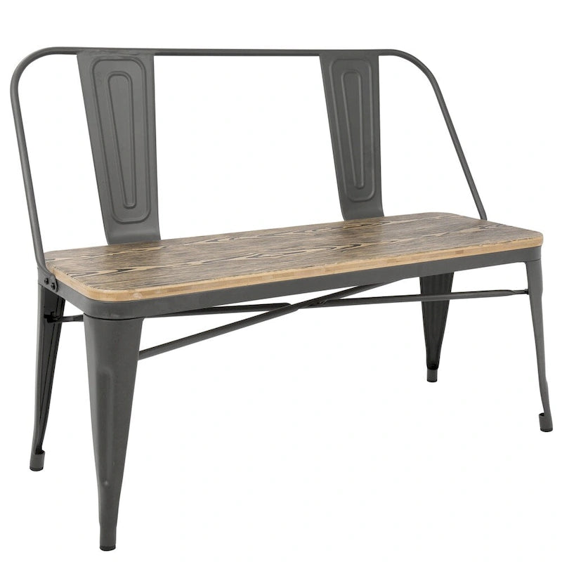 Industrial Metal and Bamboo Dining / Entryway Bench