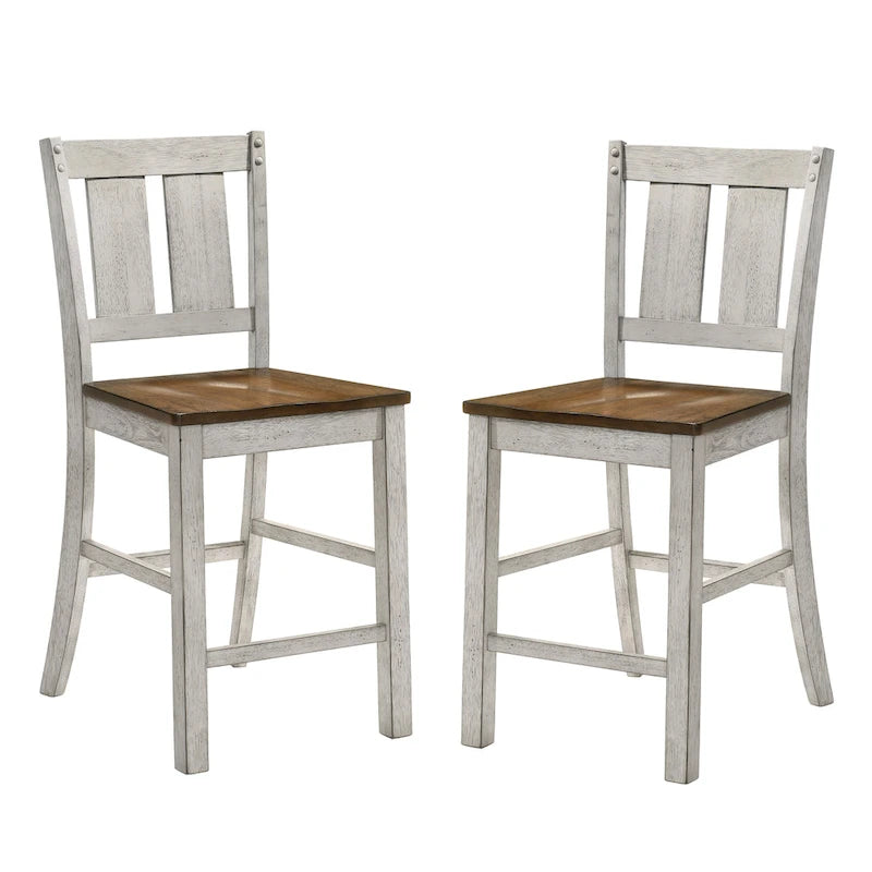 Rustic Wood Counter Height Chairs, Set of 2