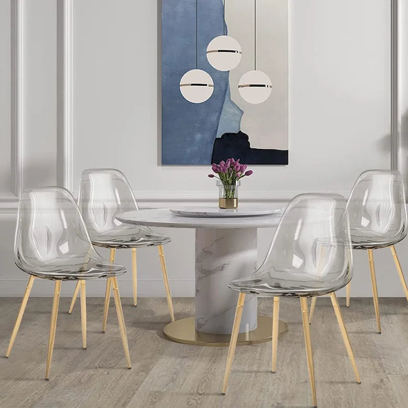 Modern Kitchen Dining Side Chair with Metal Legs, Set of 4, Amber