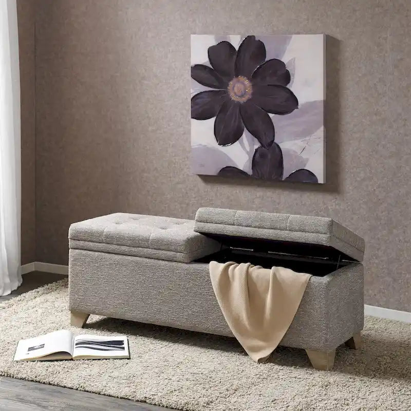 Soft Close Storage Bench in Grey Fabric