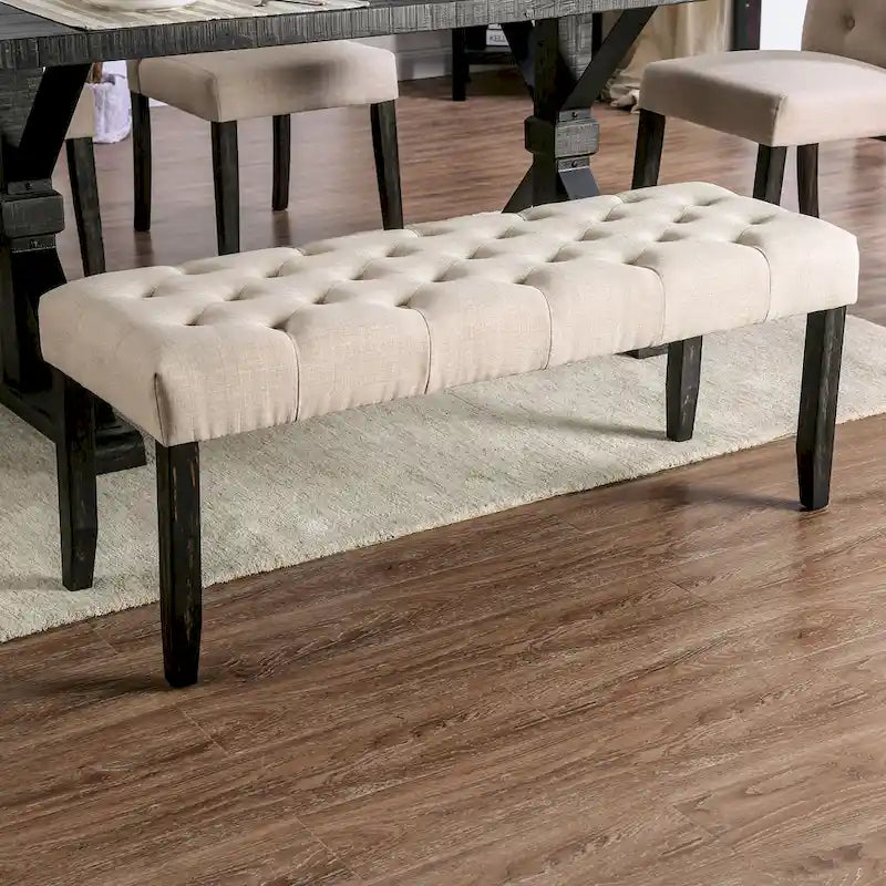 Rustic Tufted 48" Upholstered Dining Bench