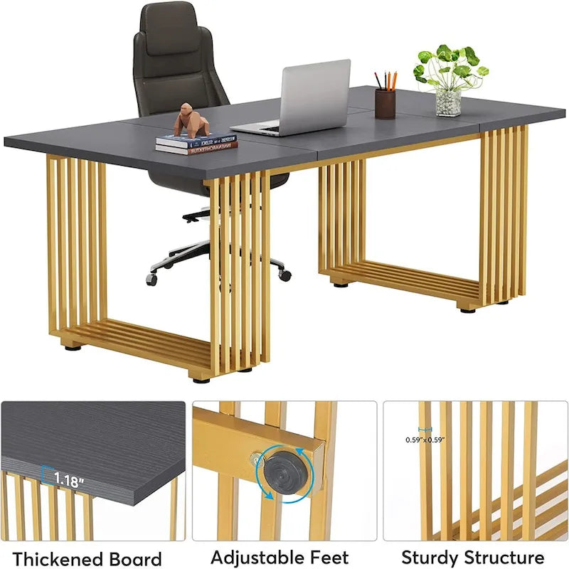 70.9 Modern Office Desk, Wood Computer Desk Large Executive Desk