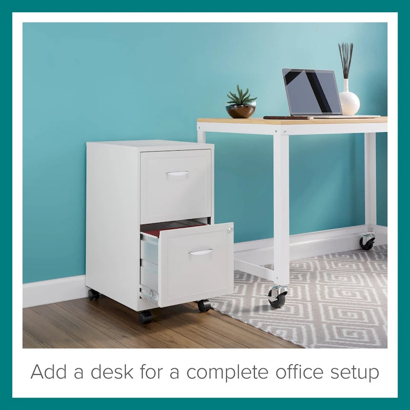 Pearl White 2-Drawer Mobile File Cabinet, Under-Desk