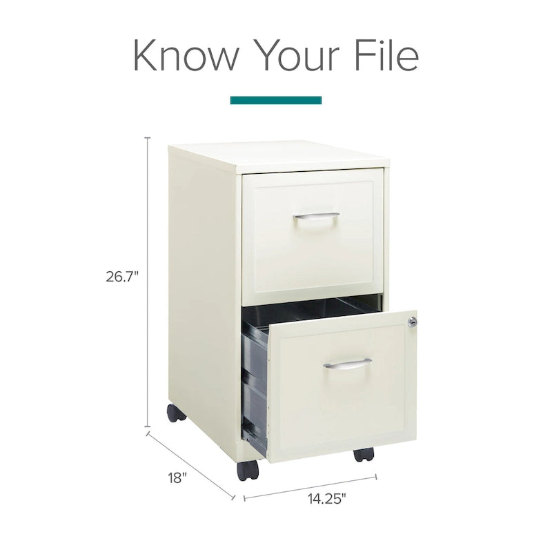 Pearl White 2-Drawer Mobile File Cabinet, Under-Desk