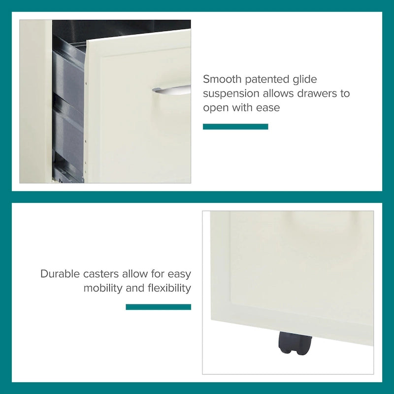 Pearl White 2-Drawer Mobile File Cabinet, Under-Desk