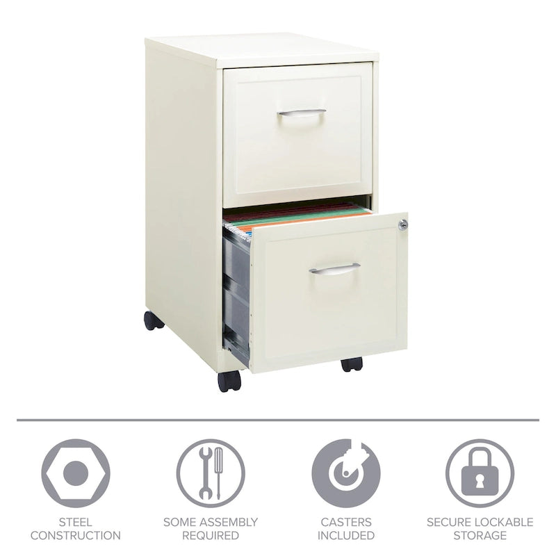 Pearl White 2-Drawer Mobile File Cabinet, Under-Desk