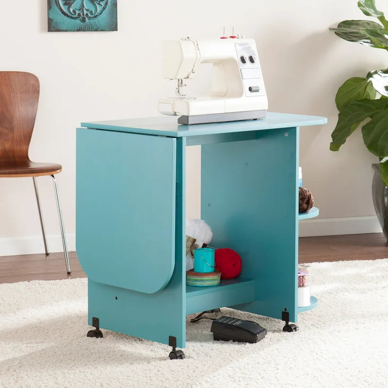 Expandable Rolling Sewing Table / Craft Station in Turquoise