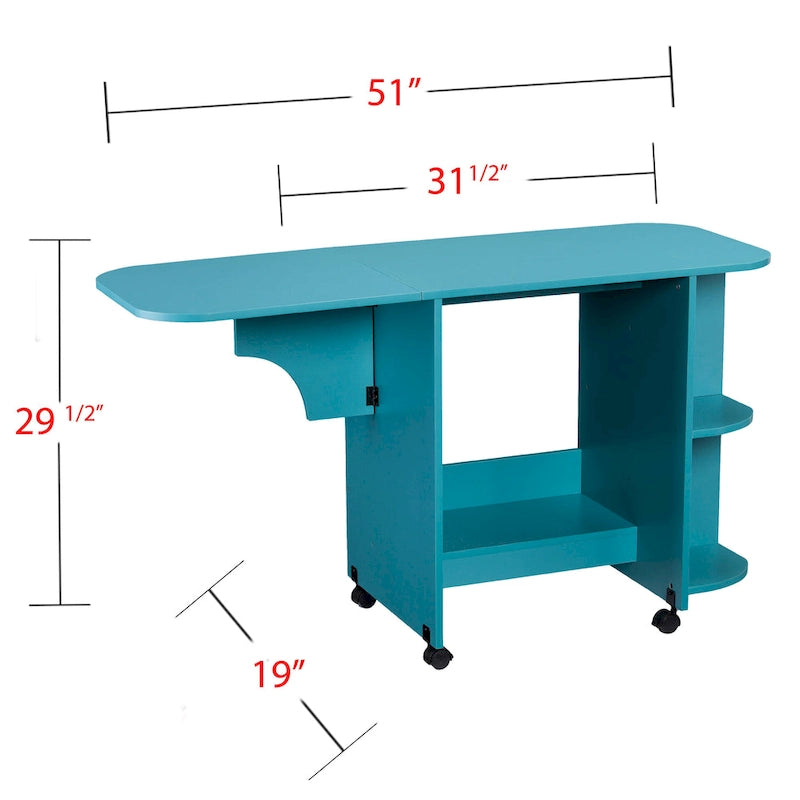 Expandable Rolling Sewing Table / Craft Station in Turquoise
