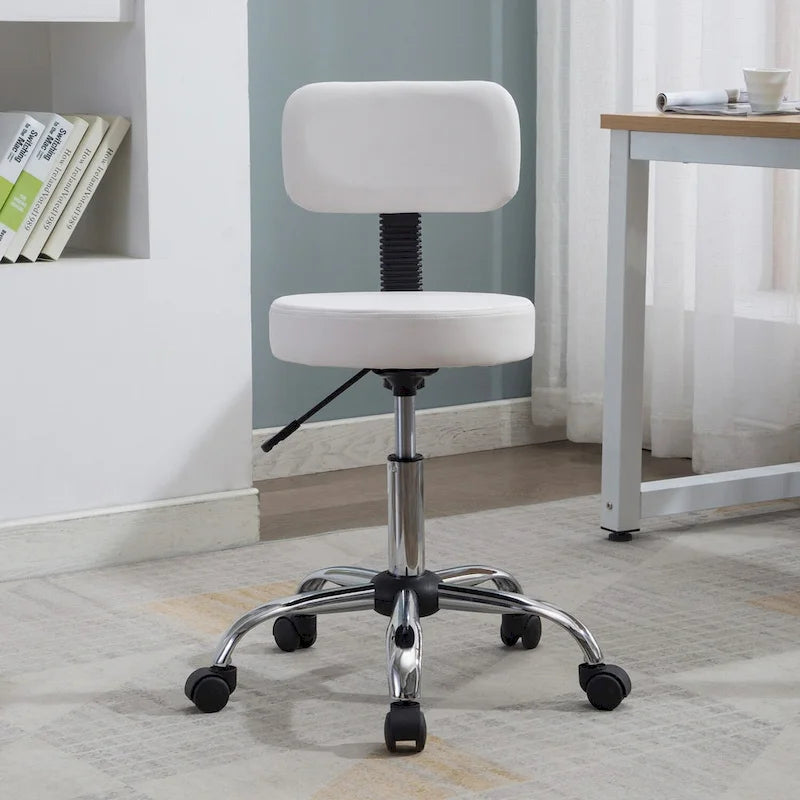 Adjustable Rolling Work Stool with Faux Leather Seat and Foldable Footrest, Versatile Stool for Home Office, Vanity,