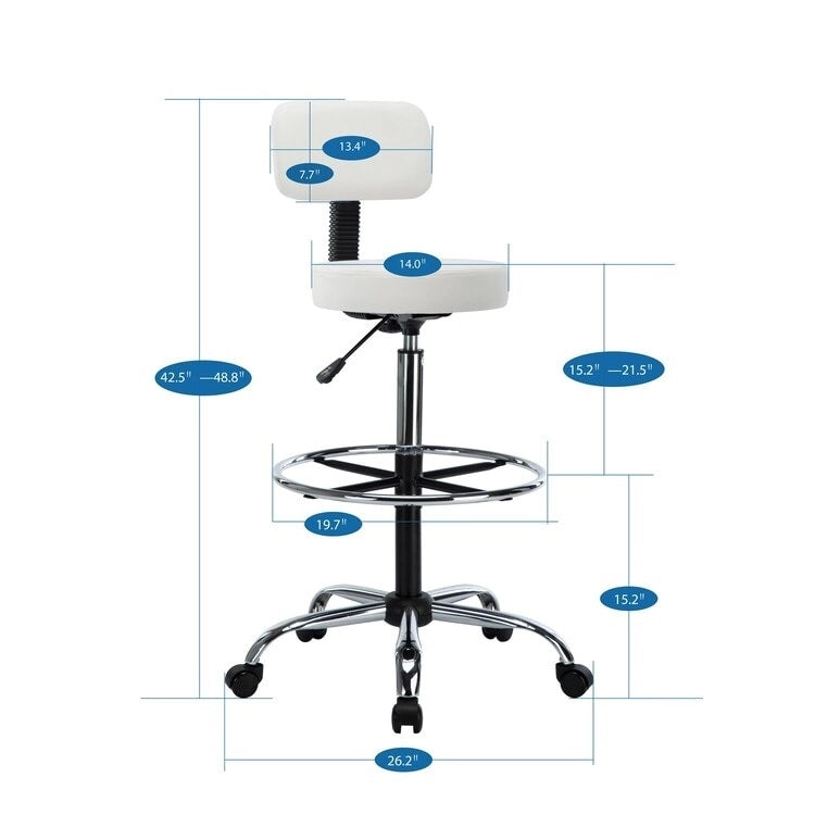 Adjustable Rolling Work Stool with Faux Leather Seat and Foldable Footrest, Versatile Stool for Home Office, Vanity,