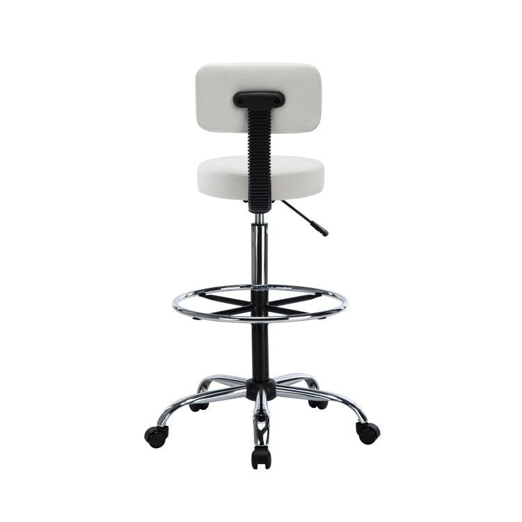 Adjustable Rolling Work Stool with Faux Leather Seat and Foldable Footrest, Versatile Stool for Home Office, Vanity,