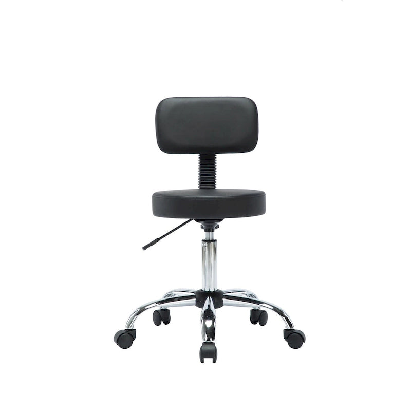 Adjustable Rolling Work Stool with Faux Leather Seat and Foldable Footrest, Versatile Stool for Home Office, Vanity,