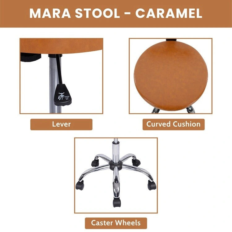 Adjustable Rolling Work Stool with Faux Leather Seat and Foldable Footrest, Versatile Stool for Home Office, Vanity,