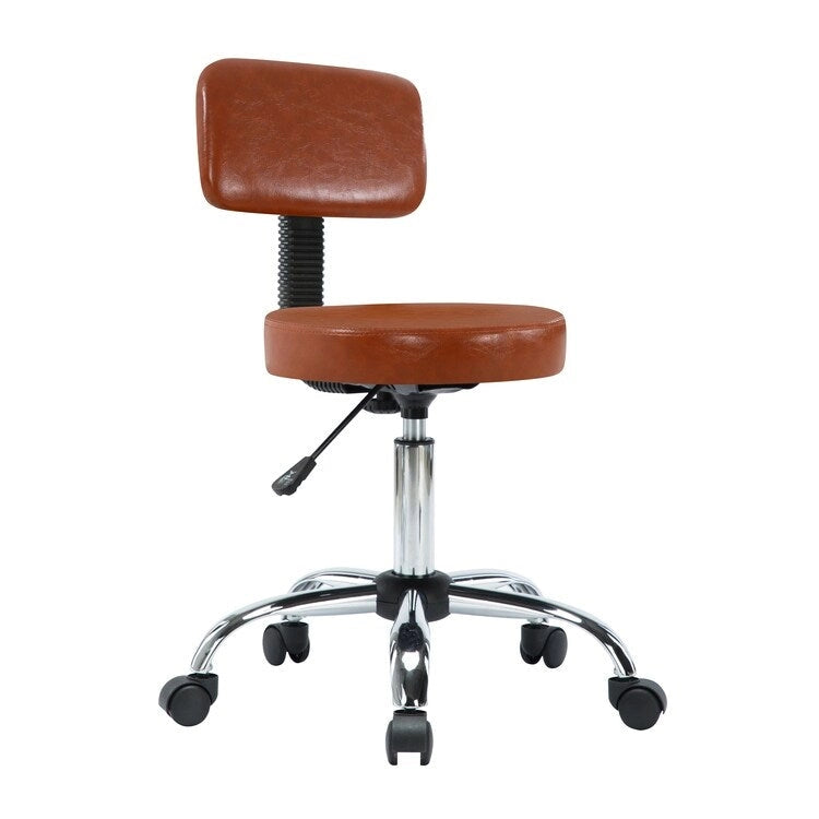 Adjustable Rolling Work Stool with Faux Leather Seat and Foldable Footrest, Versatile Stool for Home Office, Vanity,