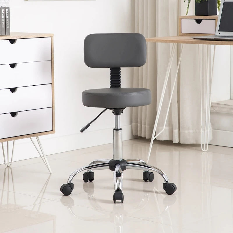 Adjustable Rolling Work Stool with Faux Leather Seat and Foldable Footrest, Versatile Stool for Home Office, Vanity,