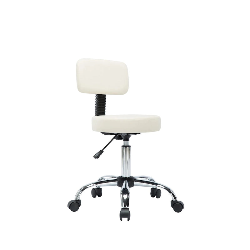Adjustable Rolling Work Stool with Faux Leather Seat and Foldable Footrest, Versatile Stool for Home Office, Vanity,
