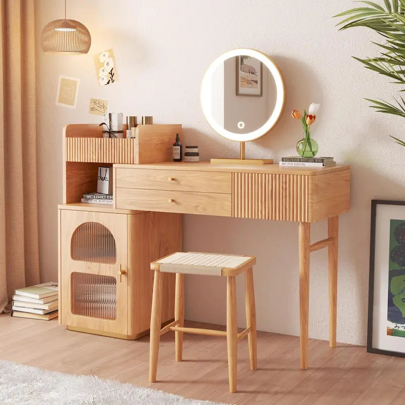 JASIWAY Vanity Set Makeup Table with 3 Drawers, Wood