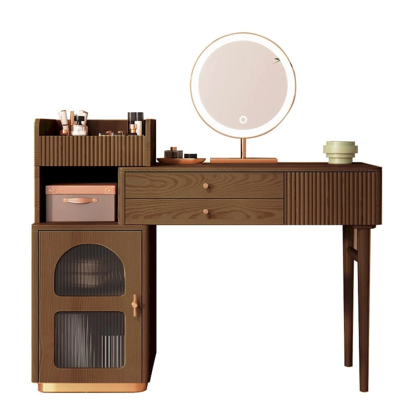 Wood Makeup Vanity Table with 3 Drawers and Mirror