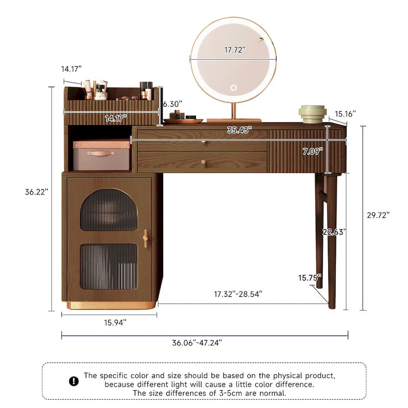 Wood Makeup Vanity Table with 3 Drawers and Mirror