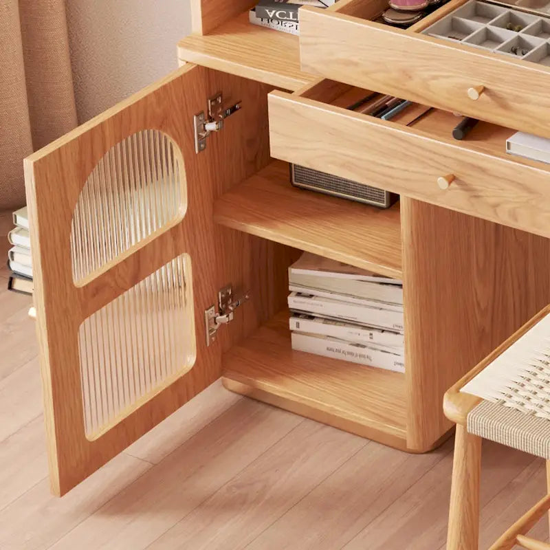 Wood Makeup Vanity Table with 3 Drawers and Mirror