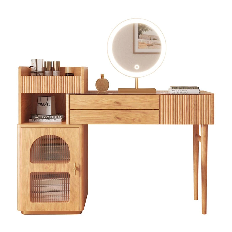 Wood Makeup Vanity Table with 3 Drawers and Mirror