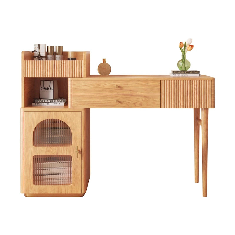 Wood Makeup Vanity Table with 3 Drawers and Mirror