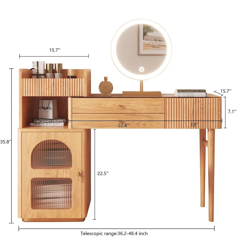 Wood Makeup Vanity Table with 3 Drawers and Mirror