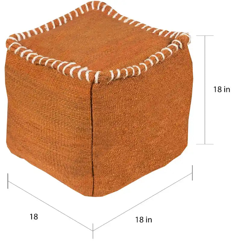 Square Jute Woven Pouf, 18-inch, Available in Fall Colors