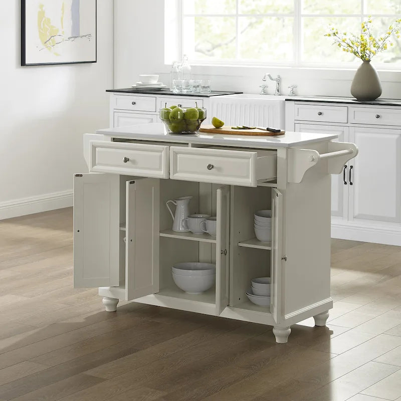 Granite Top Full Size Kitchen Island with 3 Cabinets and 2 Drawers