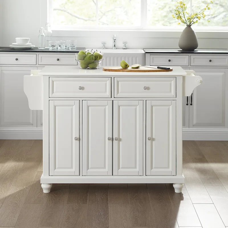 Granite Top Full Size Kitchen Island with 3 Cabinets and 2 Drawers