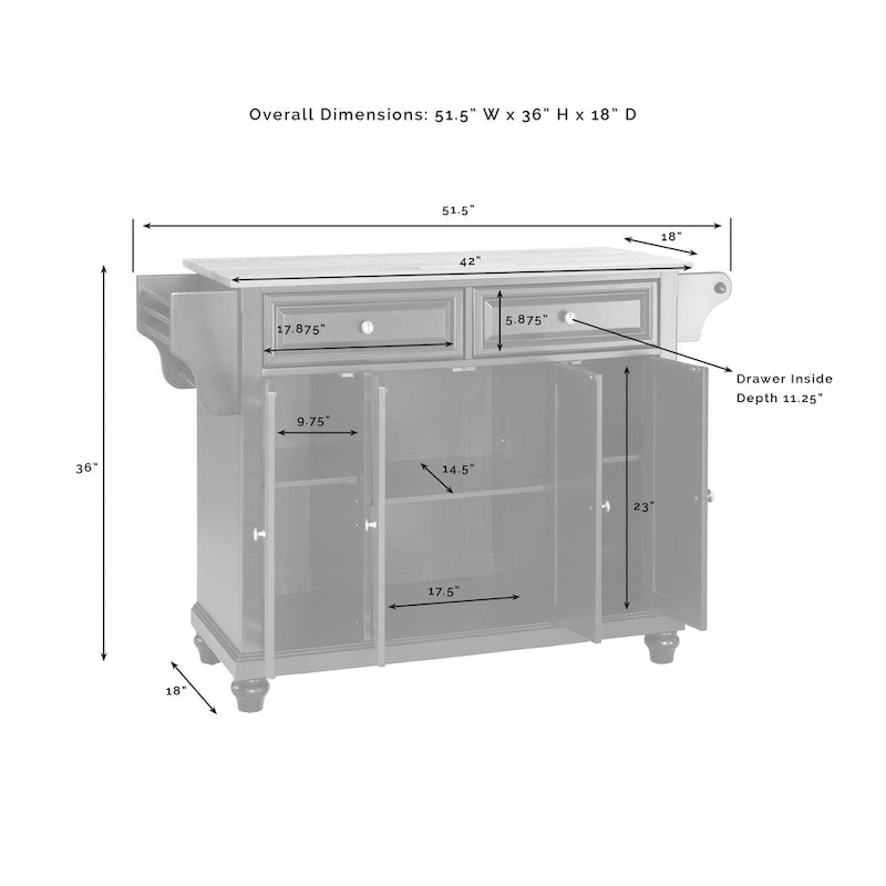 Granite Top Full Size Kitchen Island with 3 Cabinets and 2 Drawers