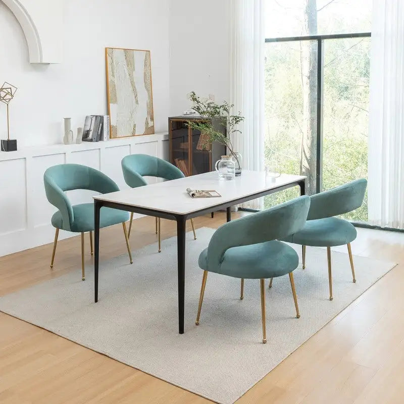 Mid-Century Modern Velvet Open-Back Dining Chair with Gold Legs, Set of 4