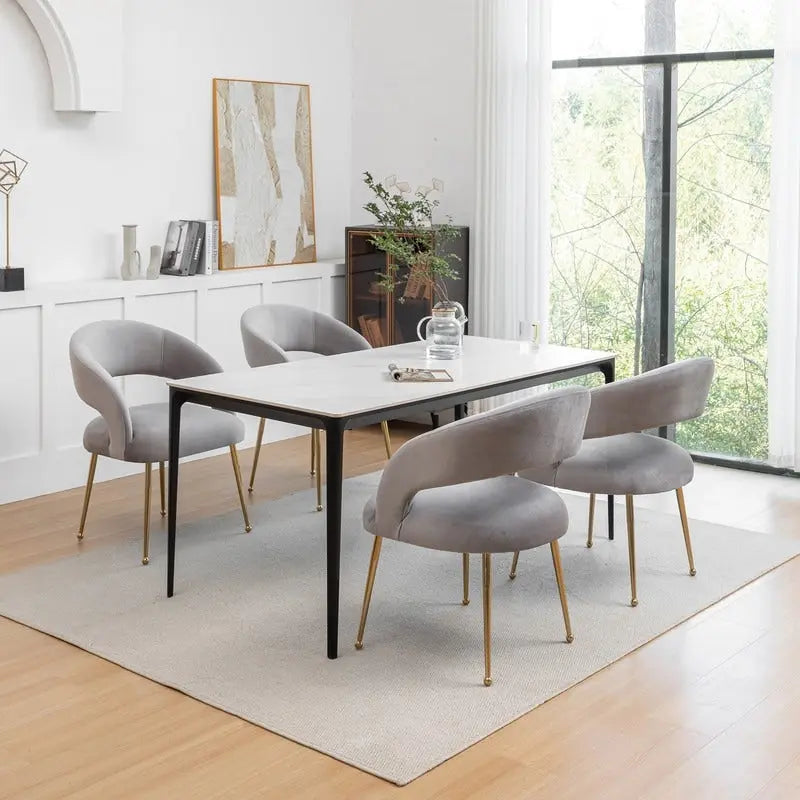 Mid-Century Modern Velvet Open-Back Dining Chair with Gold Legs, Set of 4