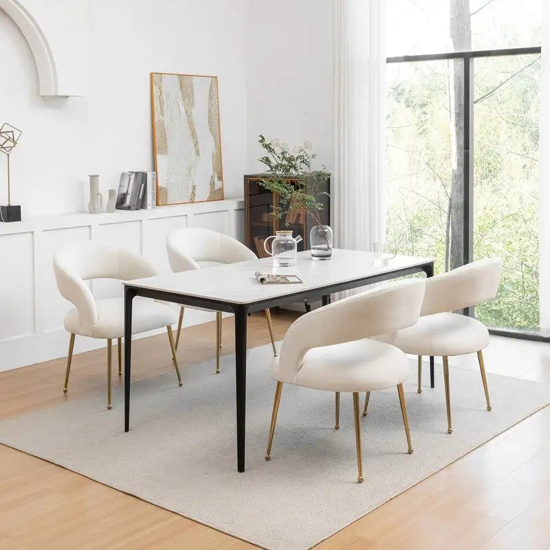 Mid-Century Modern Velvet Open-Back Dining Chair with Gold Legs, Set of 4