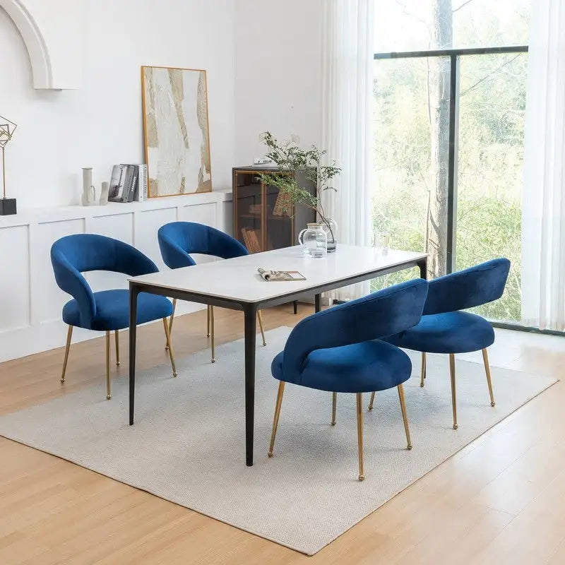 Mid-Century Modern Velvet Open-Back Dining Chair with Gold Legs, Set of 4