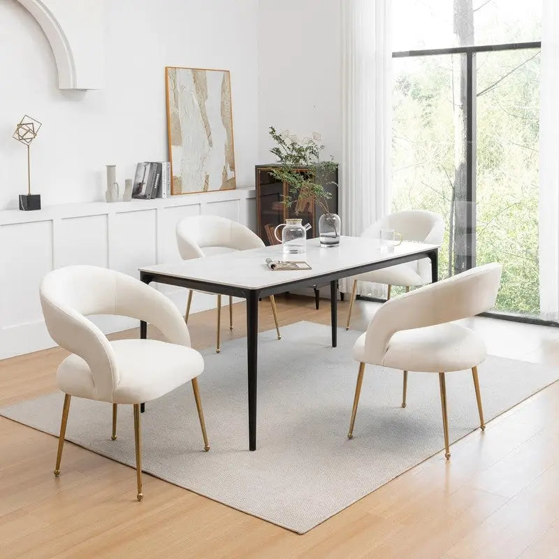Mid-Century Modern Velvet Open-Back Dining Chair with Gold Legs, Set of 4