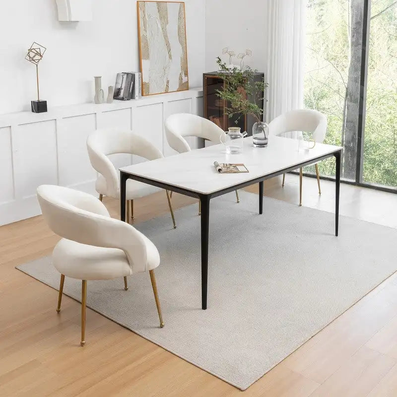 Mid-Century Modern Velvet Open-Back Dining Chair with Gold Legs, Set of 4