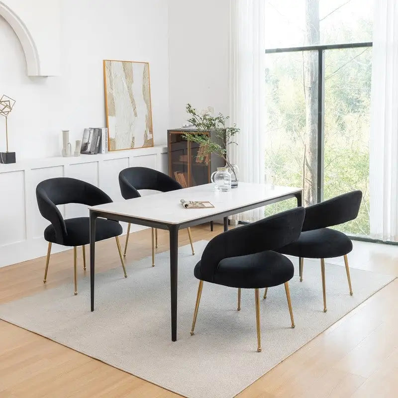Mid-Century Modern Velvet Open-Back Dining Chair with Gold Legs, Set of 4