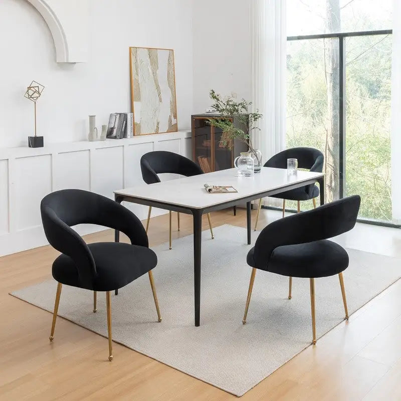 Mid-Century Modern Velvet Open-Back Dining Chair with Gold Legs, Set of 4