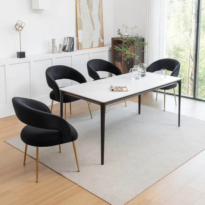 Mid-Century Modern Velvet Open-Back Dining Chair with Gold Legs, Set of 4