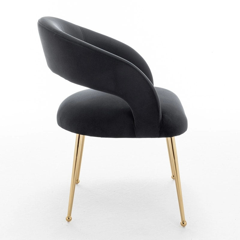 Mid-Century Modern Velvet Open-Back Dining Chair with Gold Legs, Set of 4