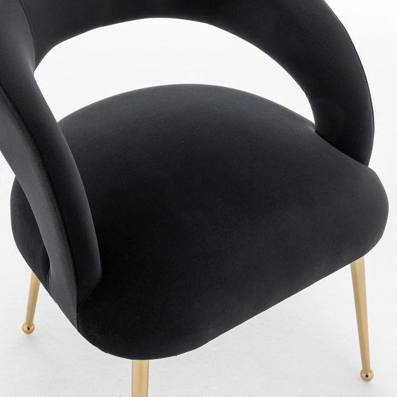 Mid-Century Modern Velvet Open-Back Dining Chair with Gold Legs, Set of 4