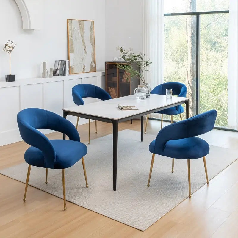 Mid-Century Modern Velvet Open-Back Dining Chair with Gold Legs, Set of 4