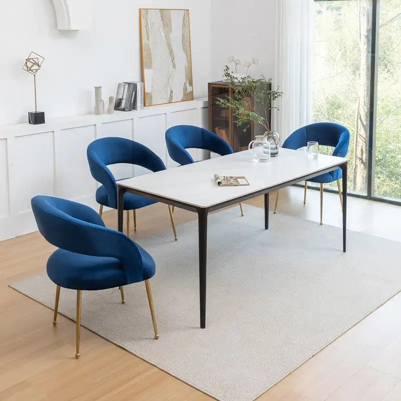 Mid-Century Modern Velvet Open-Back Dining Chair with Gold Legs, Set of 4
