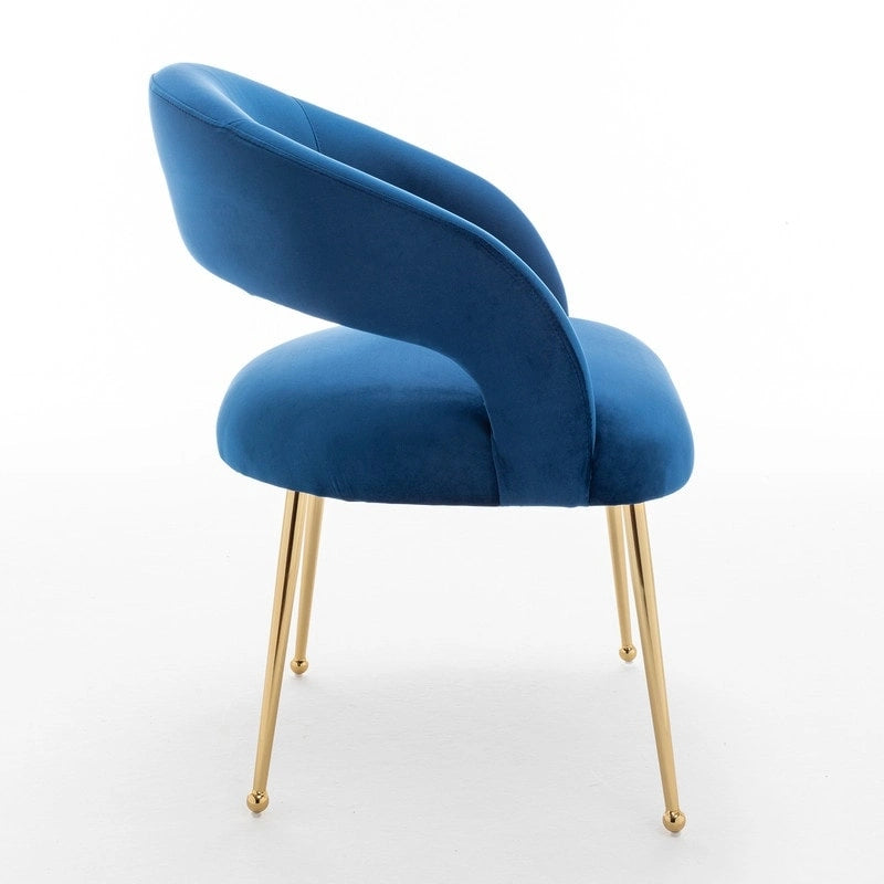 Mid-Century Modern Velvet Open-Back Dining Chair with Gold Legs, Set of 4